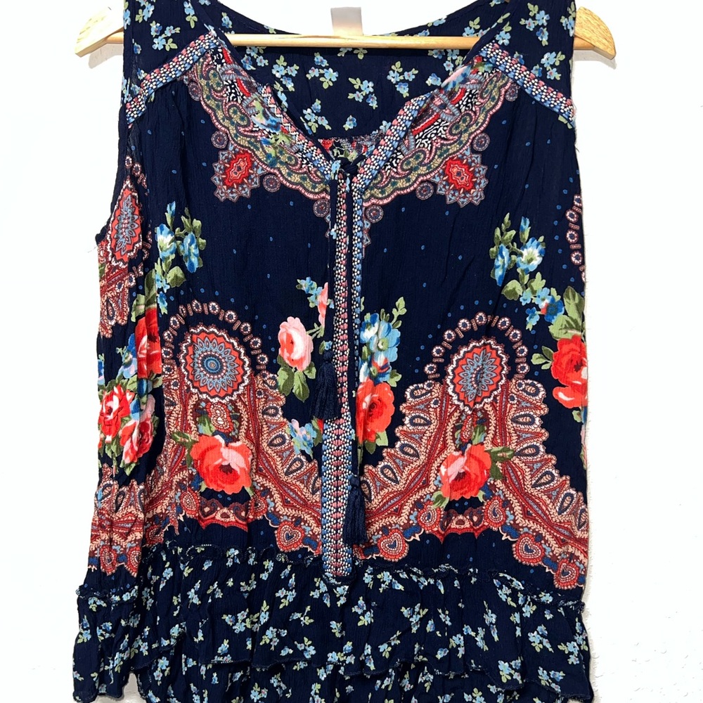 Bila Blue and Red Floral‎ Bohemian Graphic Tunic